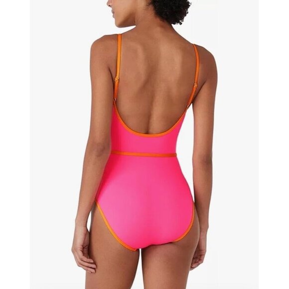 KATE SPADE Size XS Belted One Piece Swimsuit Radiant Pink Orange - Picture 2 of 9